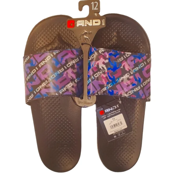 #286 New AND1 Mens 12 Crossover Lenticular Sport Slides Sandal Blue Purple Black - Picture 3 of 8
